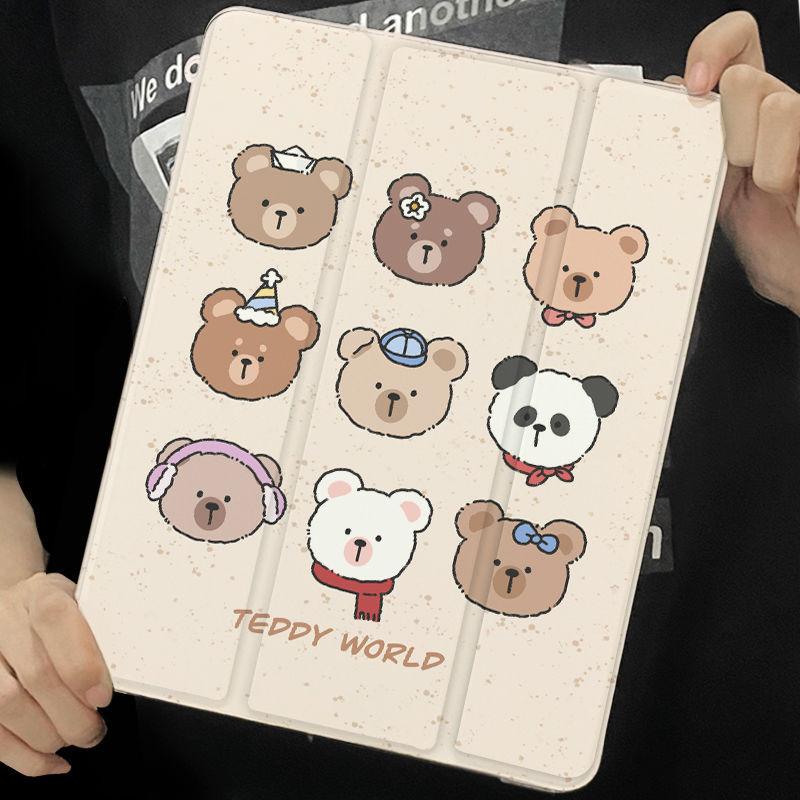 Für iPad 2022 10. 10.9 Hülle Neu Cartoon niedliches Bärenmuster iPad Tri-Fold Hülle für iPad Air4 Air5 10.9 2021 9. 8. 7. 10.2 mit Stifthalter