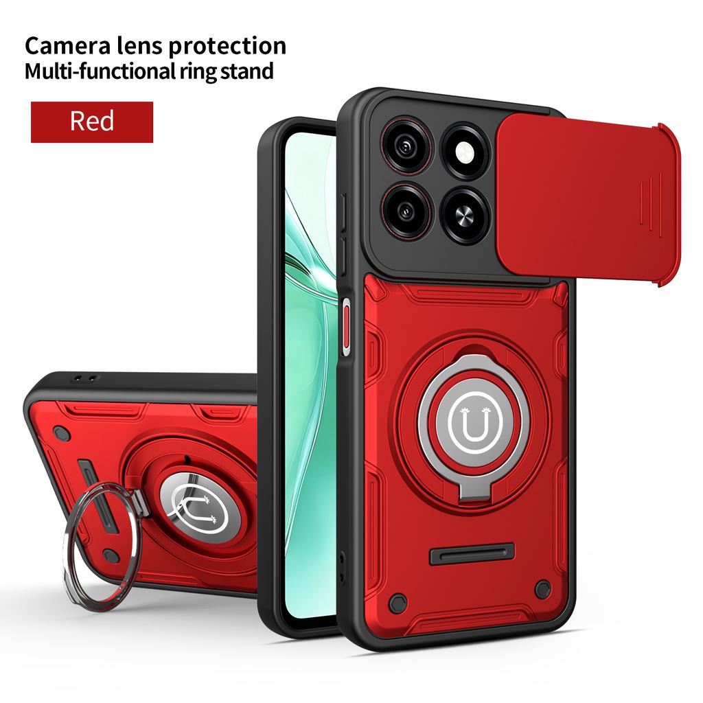 Armor Shockproof Case For ZTE Blade A35 A55 Slide Camera Lens Protection Metal Ring Holder TPU Frame Plastic Phone Cover Fundas