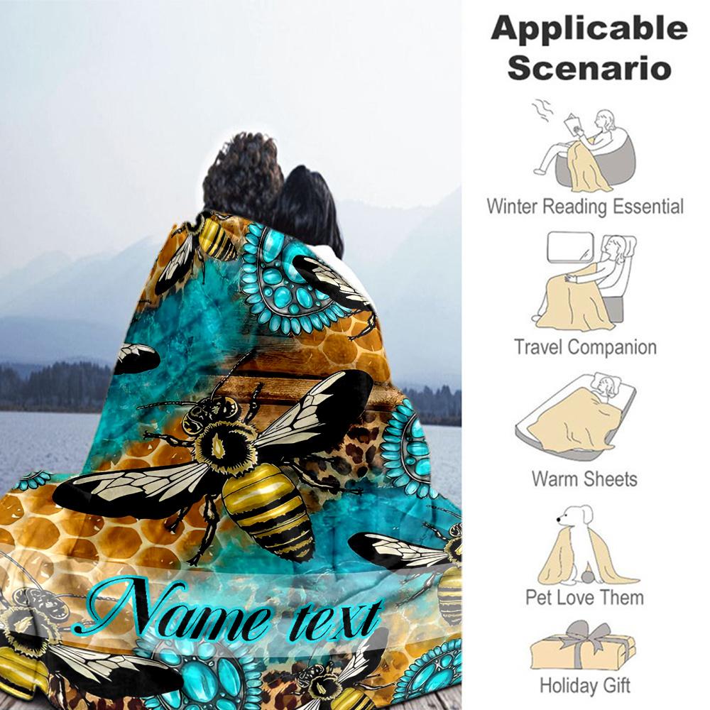 Bee Customize Your Name Blanket Lightweight Personalized Blanket Durable Comfort Throw For Nap Living Room Home Decor Bed All-Season Use