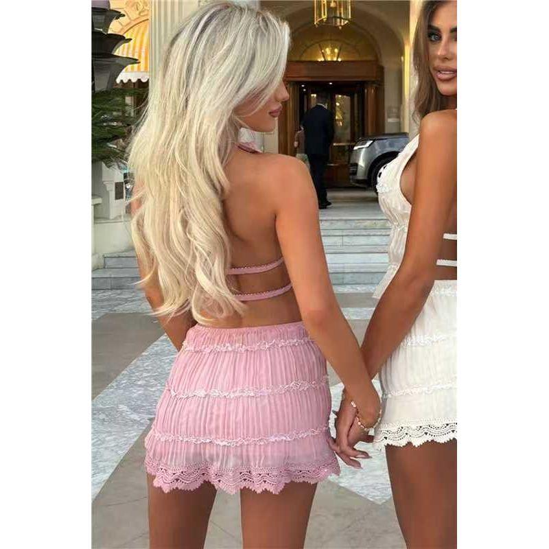 Western Style New Casual Hanging Neck Wear More Two-piece Set Seaside Beach Vacation Women's Skirt Suit Beach Set