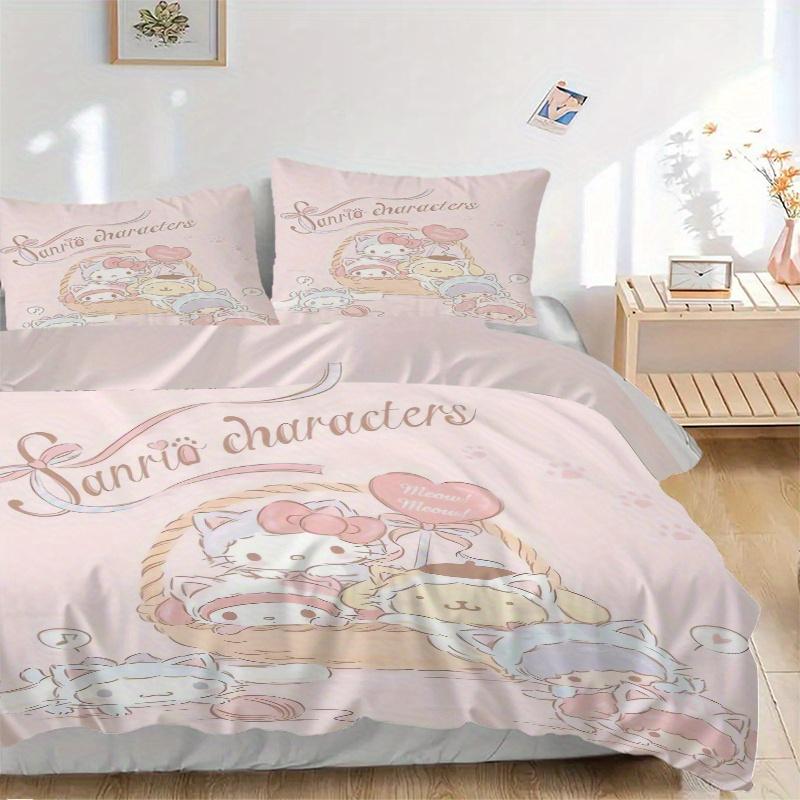 

3 шт. Милый набор одеял с персонажами Sanrio - Мягкий и удобный Декор для спальни, гостевой комнаты и общежития Комплект постельного белья 1 пододеяльник + 2 наволочки.W030 135x200cm
