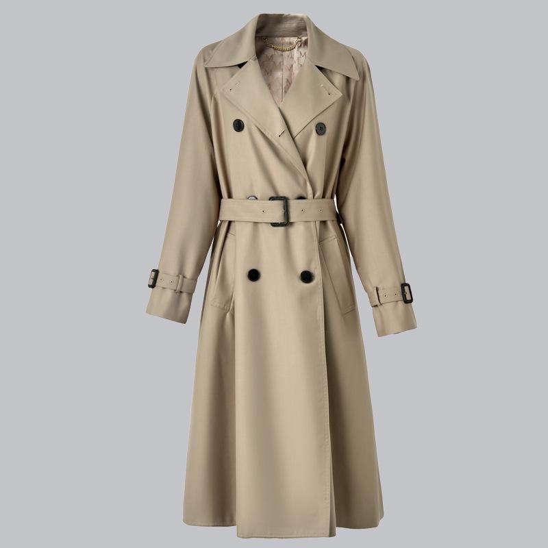 

Retro temperament double-breasted medium and long trench coat women s early spring new small coat XS [80-55kg] хакі