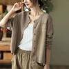 2025 Spring Women's Retro Knit Cardigan - Loose, Long Sleeve, Round Neck, Single-Breasted