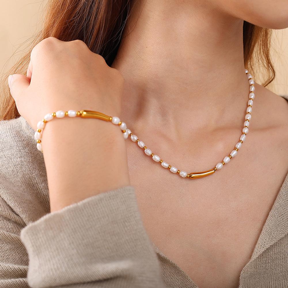Waterproof New Baroque Freshwater Pearl Bracelet Necklace Set Light Luxury Beaded Bracelets With EU Reach US CPSIA Standard