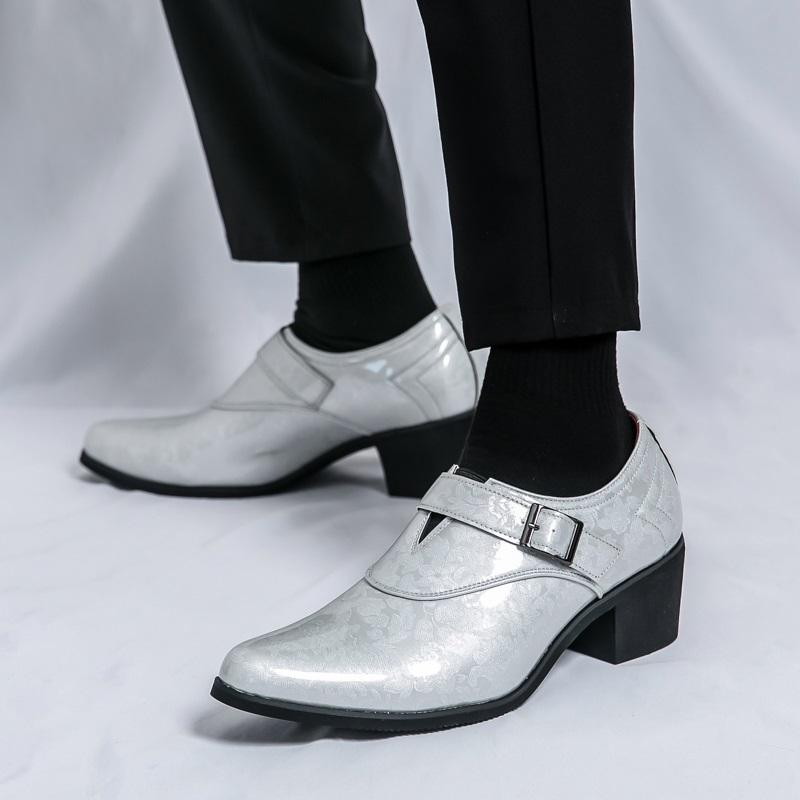 Fashion Fashion Men's Pointed Silver Green Monk Strap Loafter Leather Casual Shoes Male Formal Wedding Dress Homecoming Zapatos Hombre