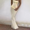 European and American Style Women's Clothing Autumn and Winter Fashion New Solid Color Tube Top Splicing Waist Dress