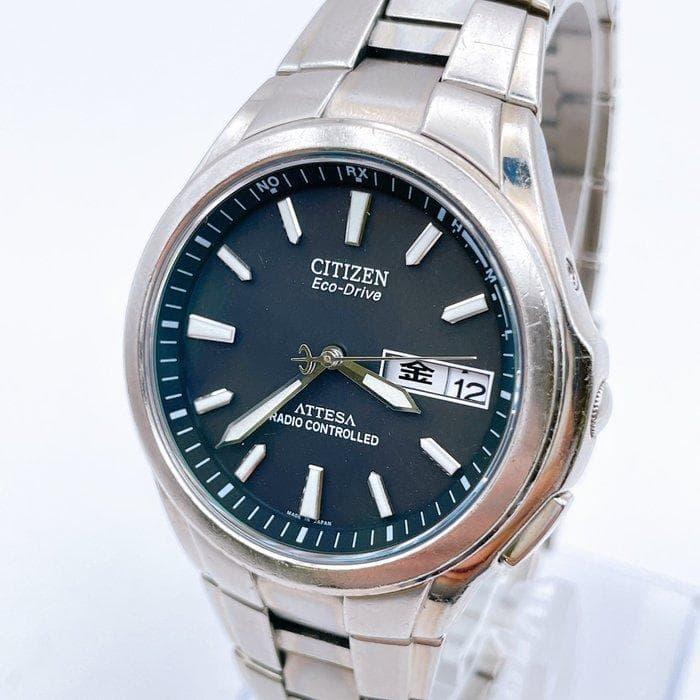 Used Working Item, Citizen Wristwatch, Black Dial, Eco-Drive, Radio-Controlled, Beautiful Condition