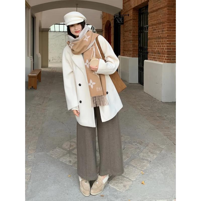 PRASE Sheep Wool Blend Thick Cropped Wide-Leg Pants XL