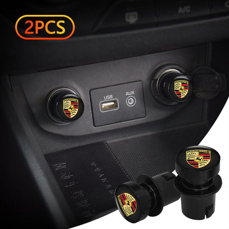 for Porsche 911 718 Cayenne Cayman Panamera Macan Taycan Boxster 2PCS Car Badges Cigarette Lighter Anti-Dust Cover Protector Cap
