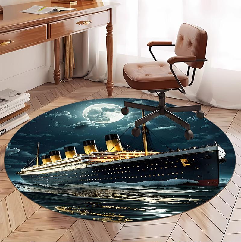 RMS Titanic Pattern Round Rug, Indoor/Outdoor Mat, for Picnic, Gameroom, Bedroom, Office, Living Room, Home Decor Carpet, Birthday Gift