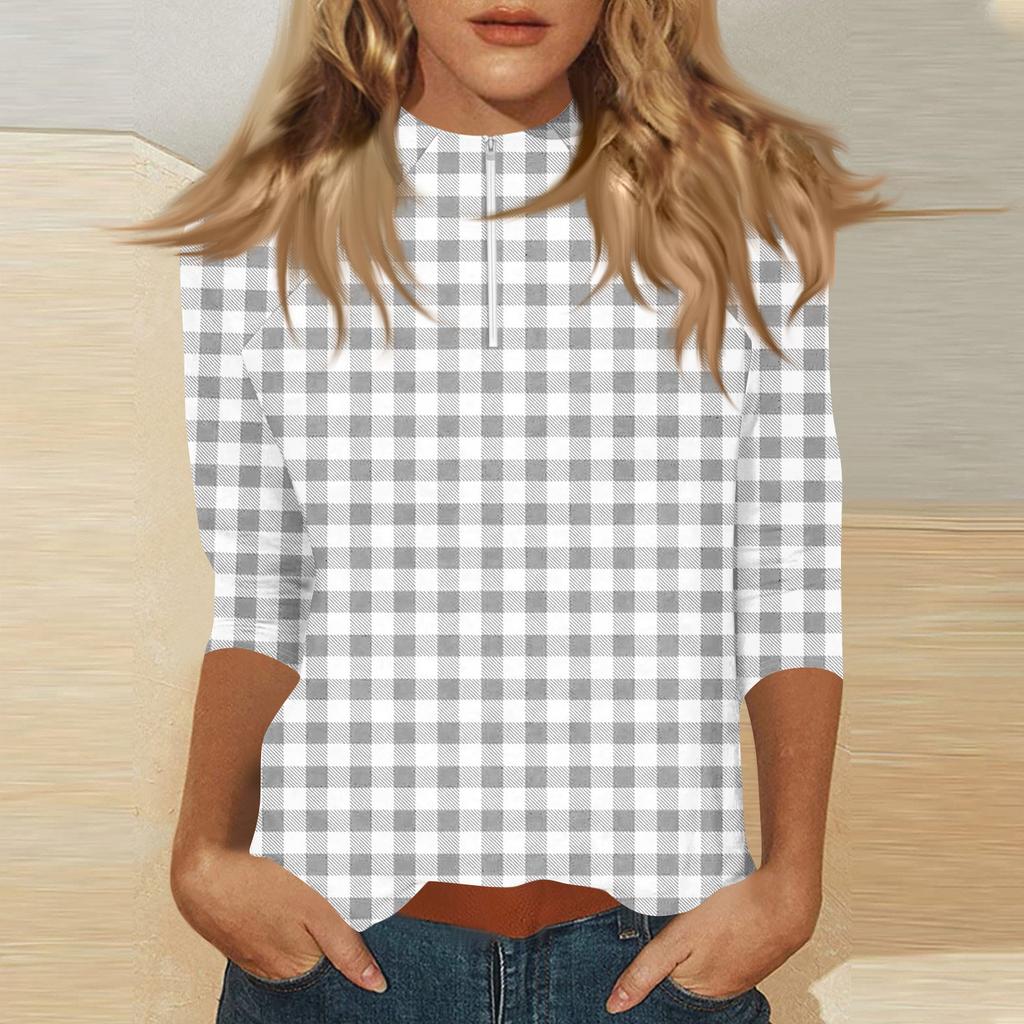 Damen Oberteil mit Stehkragen, 3/4 Ärmeln und Reißverschluss, hoch