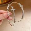 Sparkling Rhinestone Cross Large Hoop Earrings: 7cm, Niche Design, Face-Slimming