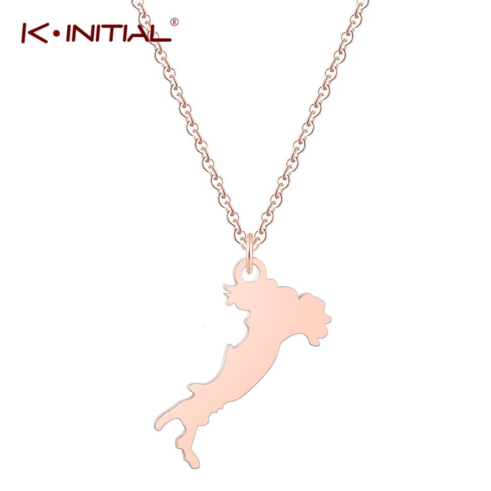 Kinitial Fashion Design Charms Italian Map Pendant & Necklaces for Women Girl Kolye Stainless Steel Choker Jewelry