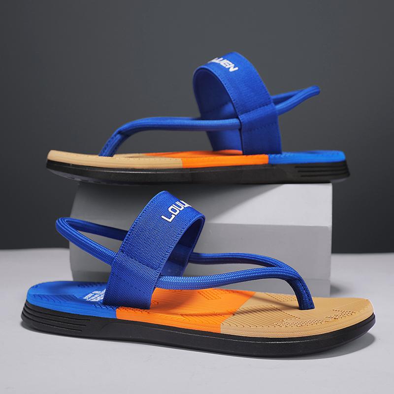 Fashion Flip Flops Splicing Webbing Design Comfortable Men Summer Sandals Casual Flat Sandals Outdoor Beach Water Shoes Flats Non-slip