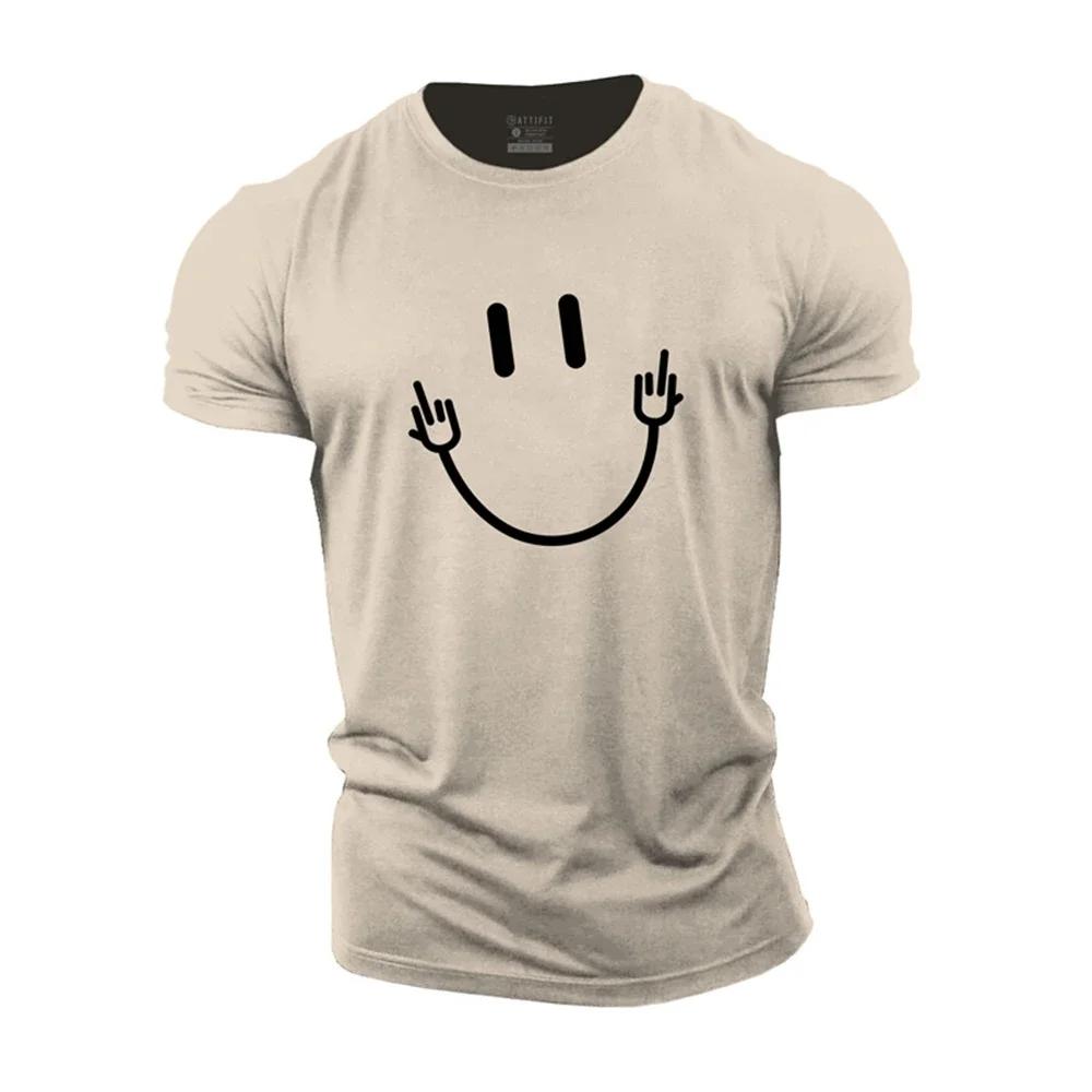 3D-gedrucktes Herren Sommer Kurzarm Lauf Sport Fitnessstudio Muskel T-Shirt Smiley Gesicht Übergroß Sportlich Lässig Hochwertige Kleidung
