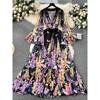 Spring and Autumn French Court Style Temperament French Mesh Dress Women's Swing A-line Printed Long Dress