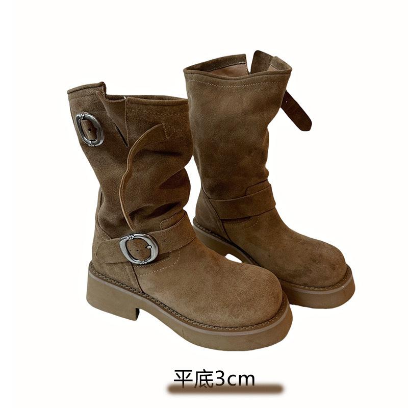 

Кожаные ботинки Martin с пряжкой на толстой подошве, женские высокие рыцарские сапоги средней высоты, ковбойские сапоги в стиле вестерн 40