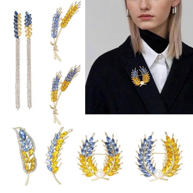 Elegant Wheat Sheaf Brooch Pin Exquisite Wheat Ear Lapel Pin Embellished with Sparkling Stones for Women Girls