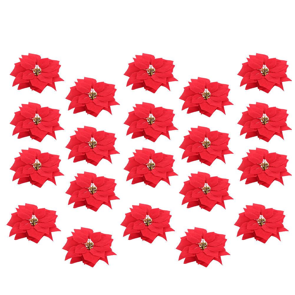 

20Pcs Christmas Fake Flower Pendant Ornament Lightweight Elegant Simulated Cloth Flower for Tree Decor Wedding Party Home Cafe Size 2