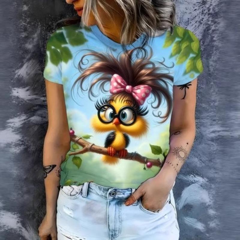 Creative Fashionable Personalized Printed Womens T-shirt Summer Comfort Plus Size Versatile Casual Round Neck Short Sleeved T-shirt