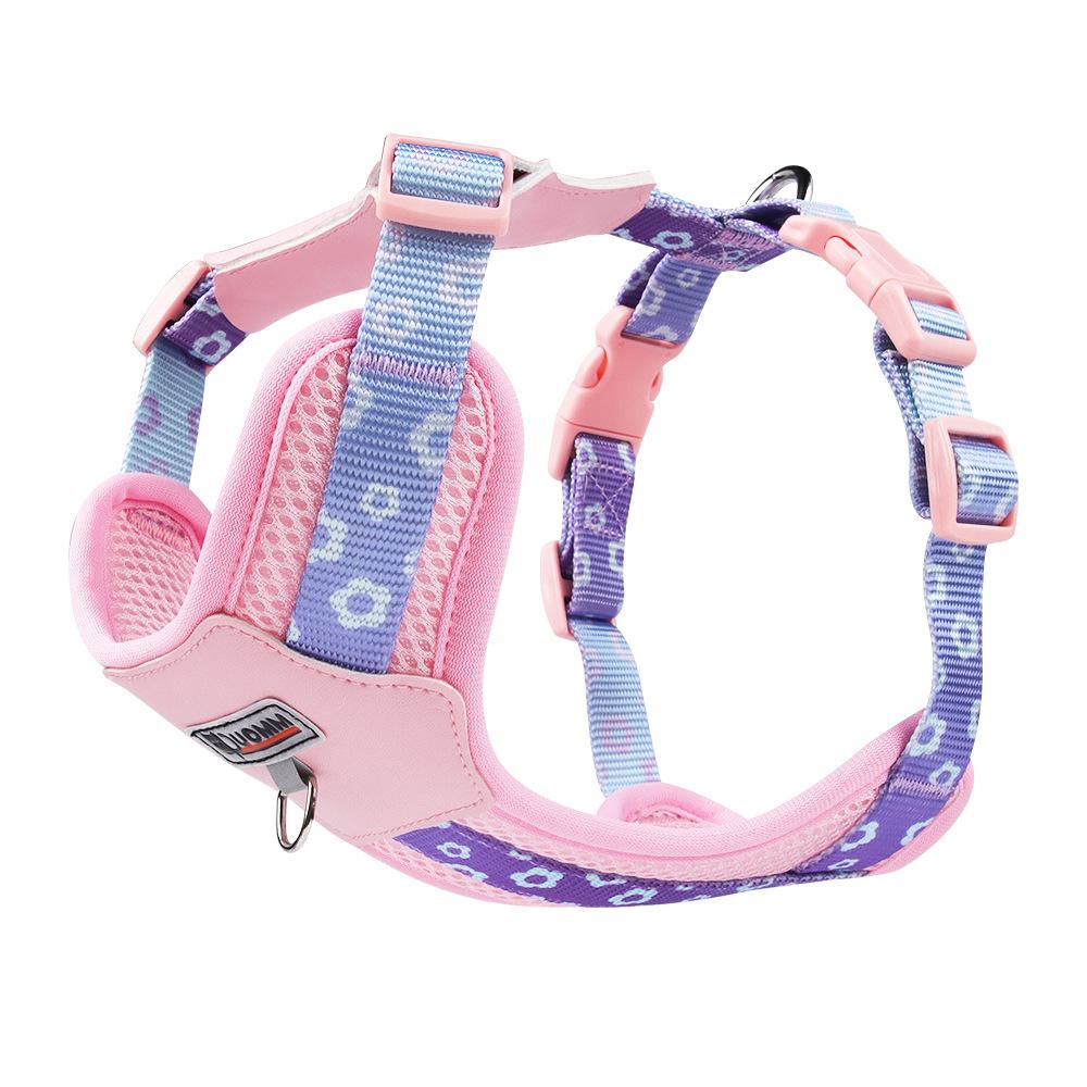 Dog Traction Chest Strap Small and Medium-sized Dog Dopamine Contrast Color Dog Chest and Back Out Breathable Mesh Cloth Puppy Traction Rope