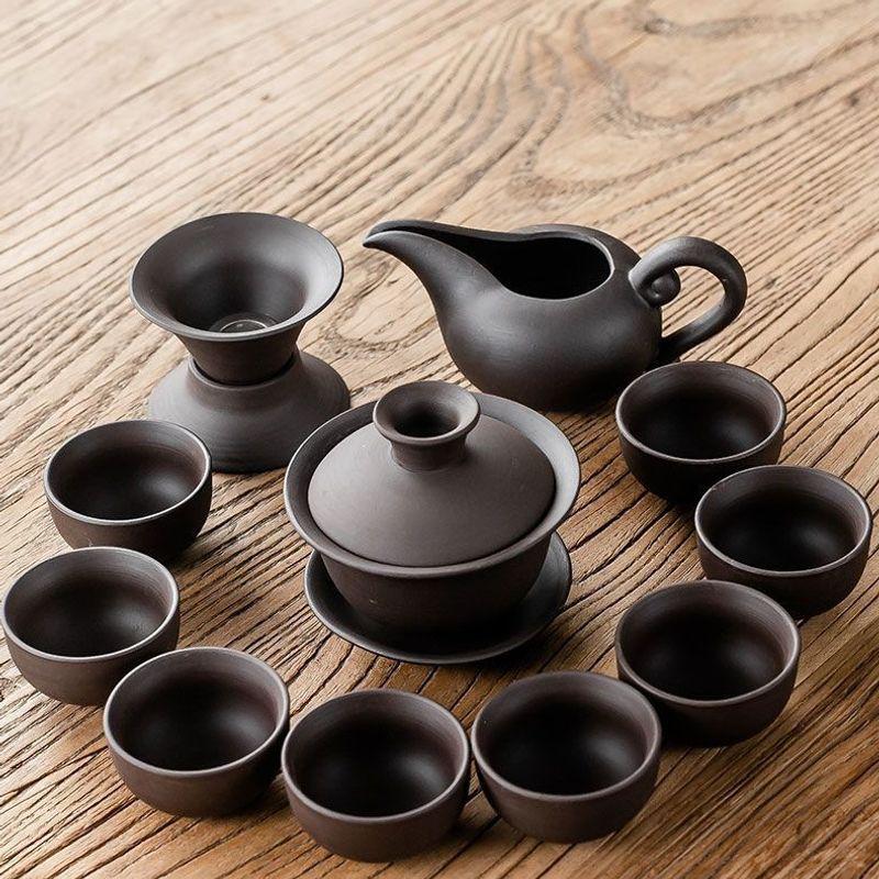 Original Purple Clay Small Tea Set: Ceramic Teapot, Lid Bowl, and Tea Cups for Office or Home Gongfu Brewing.