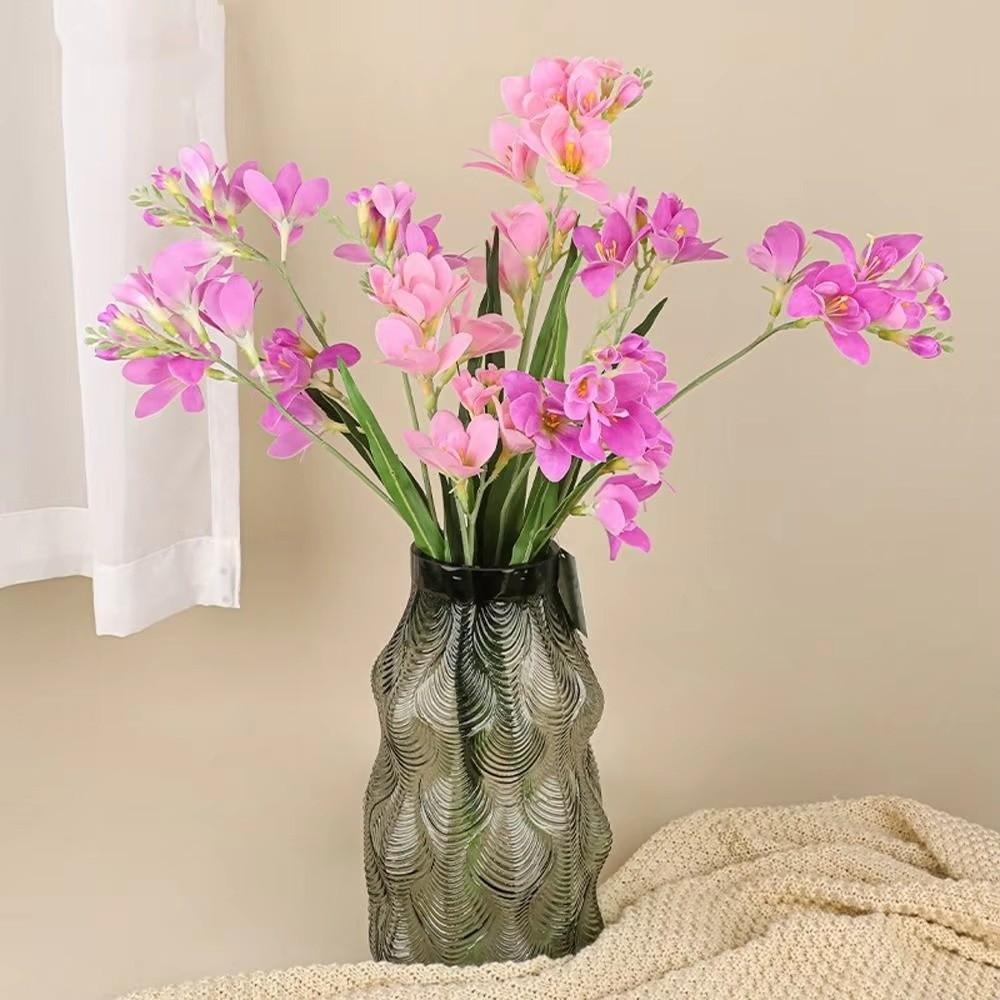 2 Fork Artificial Freesia Flowers Handcrafted Details Real Touch Surface Artificial Orchid Branches Simulation Petals
