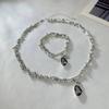 SHIXIN Elegant Sparkling Rhinestone Pendant Necklace Bracelet Jewelry Set for Women Minimalist Irregular CCB Bead Chain Choker