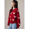 VICTORIA&VERA Women's Christmas Puppy Jacquard Knitted Cardigan V9019W06