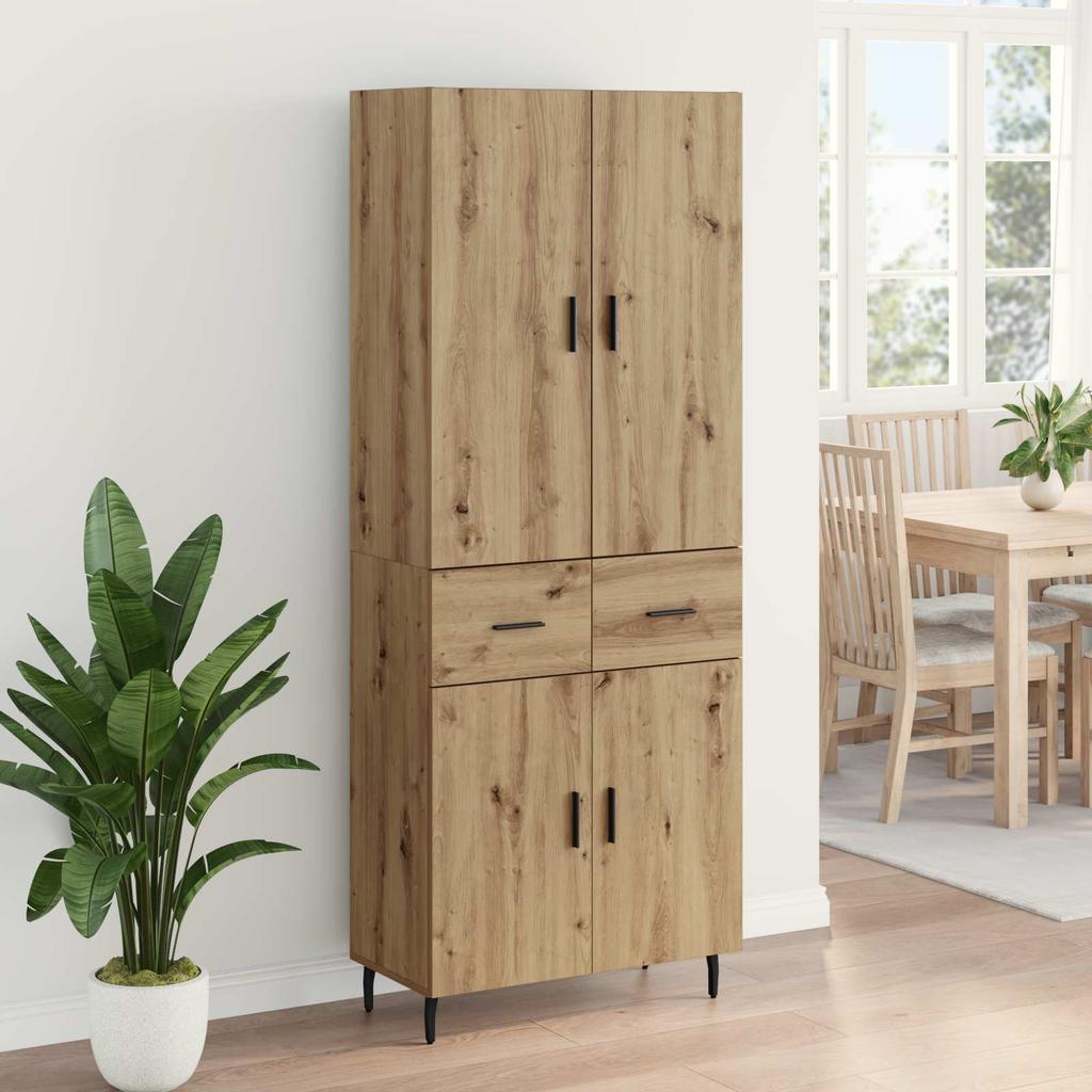 Highboard Set of 2 Pcs Artisan Oak Engineered Wood and Glass