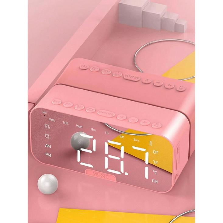 Mirror Digital Alarm Clock Bluetooth Speaker with Temperature Display FM Radio TF Card Playback Dual Alarms Multifunctional