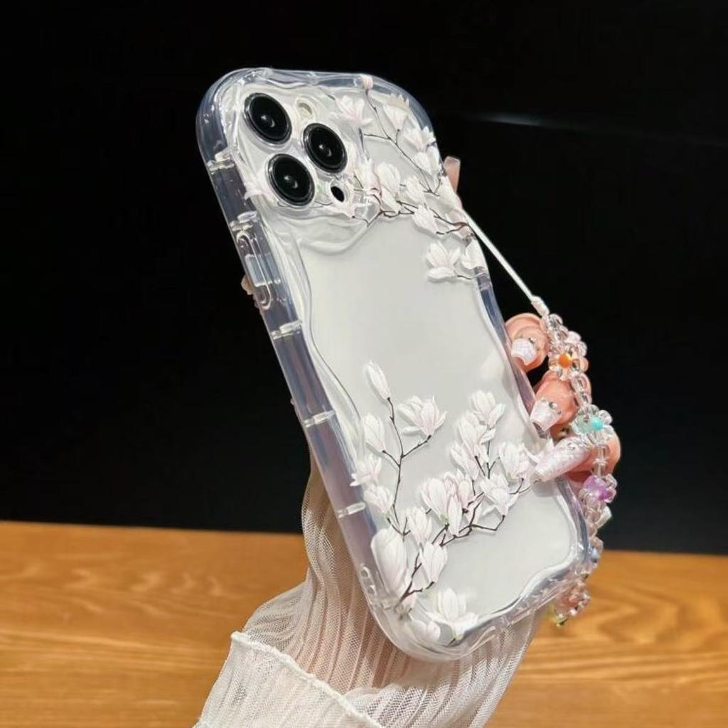 White Flower Branch Is Suitable for Iphone17pro Mobile Phone Case Apple 15 Anti-drop 14 Bracelet 13promax New 16x.