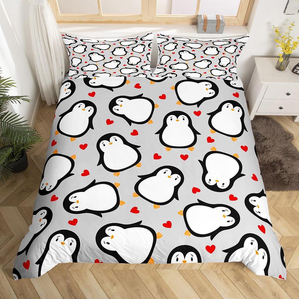 Penguin Bedding Set Galaxy Starry Sky Comforter Cover for Boys Girls Cartoon Penguin Duvet Cover Cute Antarctic Animal Bed Set