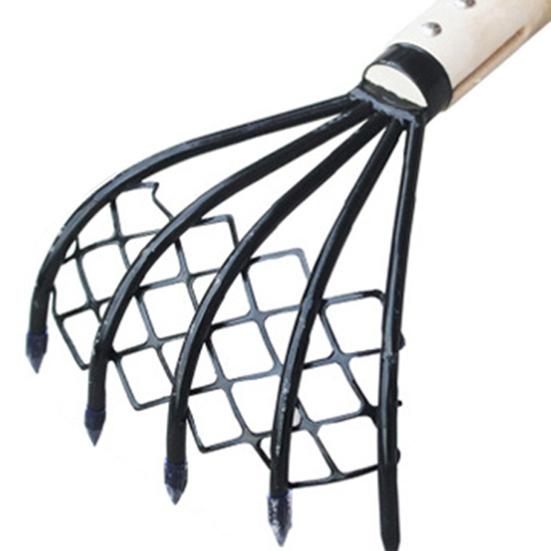 2Pcs/Set Steel Clam Rakes with Wooden Handle Mesh Pocket Seafood Shell Digger Tool Clam Rakes Beach Clamming Accessories