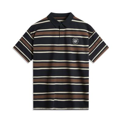 Li Ning Sports Lifestyle Series Logo Stripe Comfortable Breathable Loose Short Sleeve Polo Shirt Men Polo Shirts APLU921-1