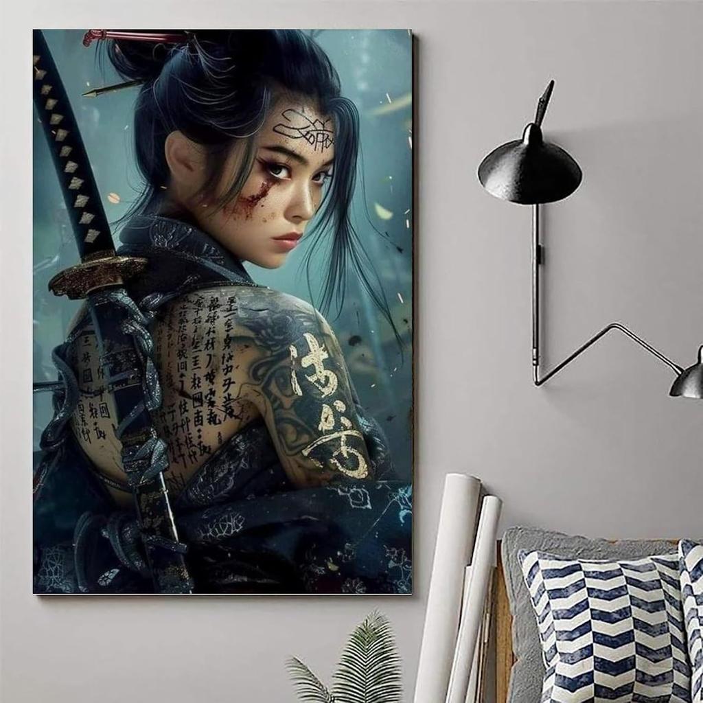 Japanese Geisha Woman Samurai Tattoo Sexy Poster Modern Asian Art Poster (4) Wall Art Deco Posters Canvas Printing For Room Aesthetic Decoration