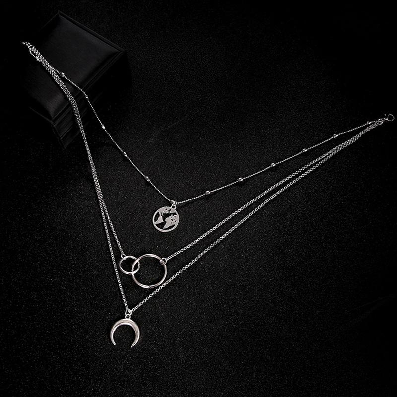 Colier dama personalitate multistrat Semiluna Harta pandantiv Colier Fashion Colier