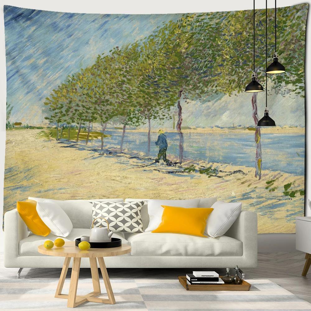 Fruit Tree Orchard Oil Painting Tapestry Wall Hanging Van Gogh Art Painting Bohemian Aesthetic Room Decor