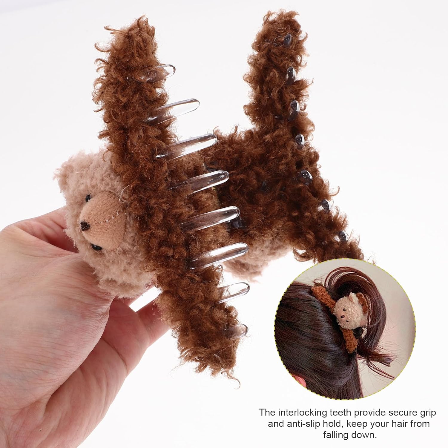 FRCOLOR 3pcs Bear Hair Claw Clips Plush Cartoon Bear Hair Catch Barrette Jaw Clamp Animal Hairpins Half Bun Hairpins Ponytail Holder Hair Styling