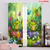 2pcs,2D Plane Printing Popular Curtains Vibrant Frog & Butterfly Durable 100% Polyester Fabric (without Rod) Versatile All Use