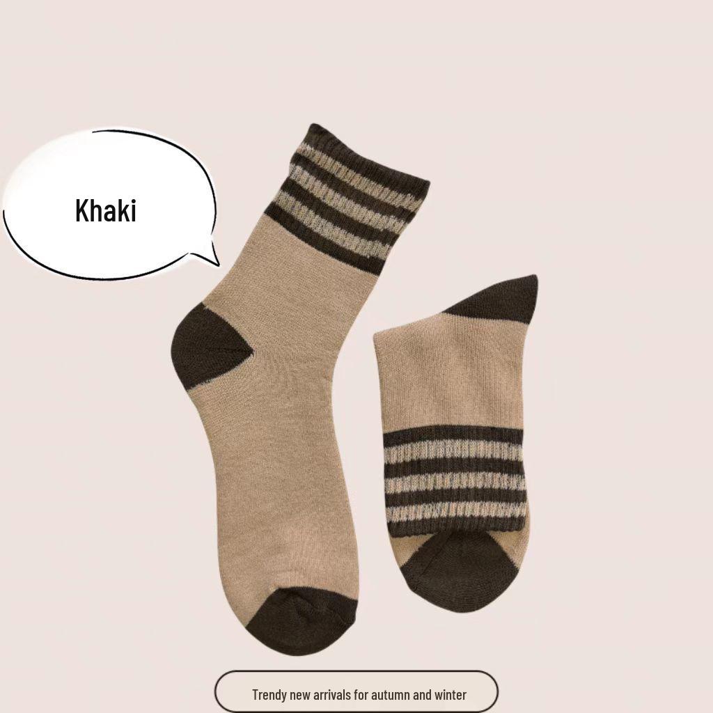 Damen Verdickte Gestreifte Mid-Calf Socken: Fleecegefütterter Frottee für Wärme, Herbst- & Winter-Retro-Woll-Design