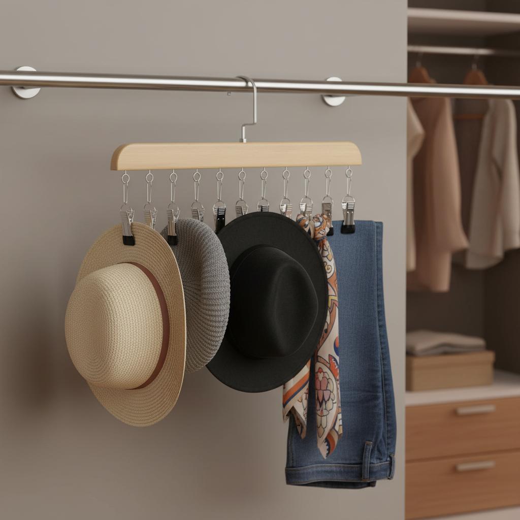 Solid Wood Hat Hooks Multifunctional Storage Hanger Space Saving Organizer For Home Closet Storage 10 Hooks
