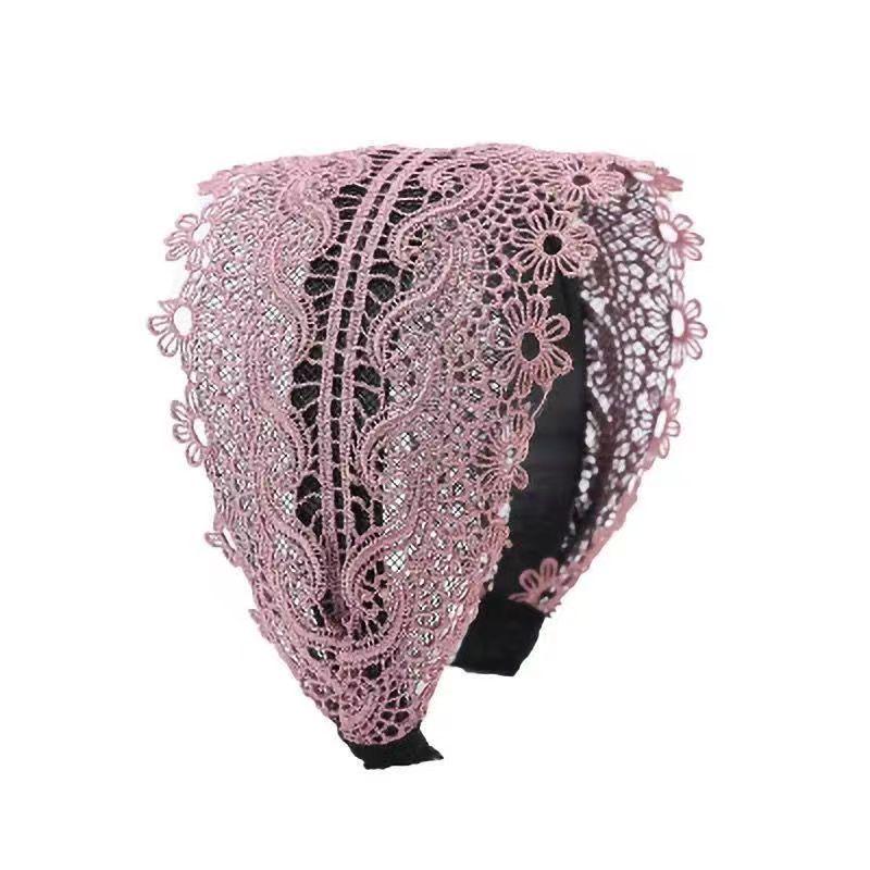 

Korean White Lace Wide Edge Anti-Slip Comb Headband Hair Tie – Versatile Hair Accessory Clip. рожевий