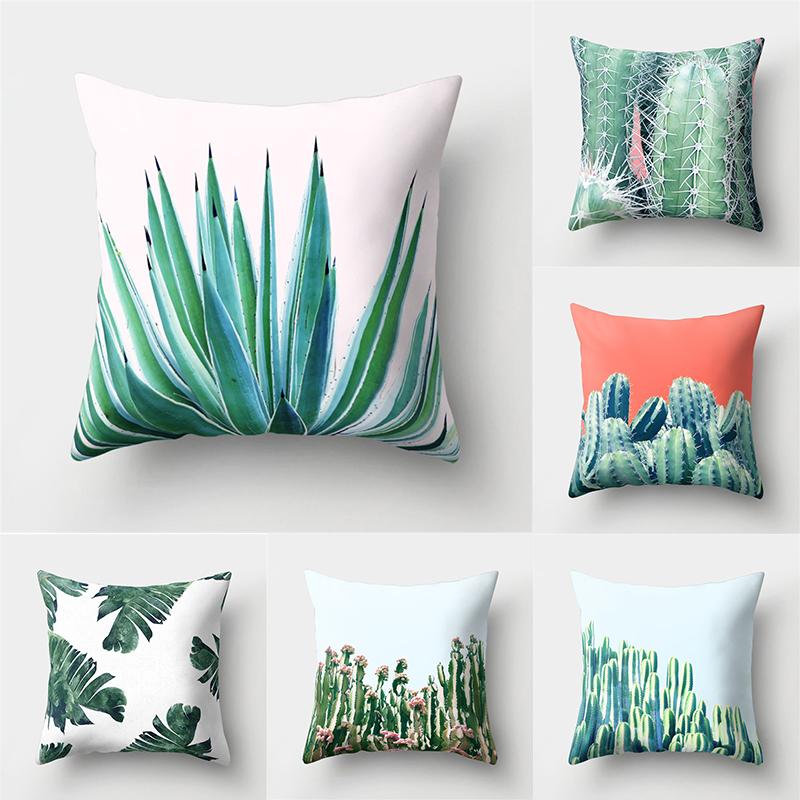 

45x45cm Tropical Plant Pillowcase Green Leaf Cactus Pillowcase Sofa Office Seat Cushion Cover Creative Ornament Home Decoration