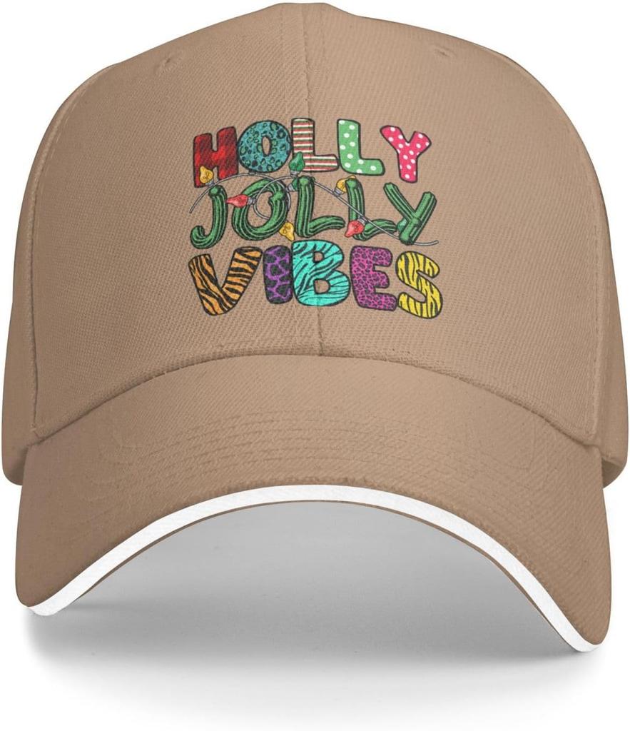 Holly Jolly Vibes Christmas Baseball Cap Polyester Adjustable Outdoor Sports Hat for Men Women
