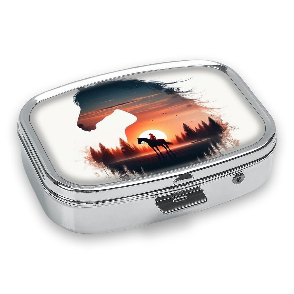 Tragbare Pillendose mit 2 Fächern, Mini-Metall-Medikamenten-Organizer-Etui, Niedlicher bedruckter Pillenbehälter für Vitamine, Pillen, Schmuck, Reisen, Tägliche Anwendung