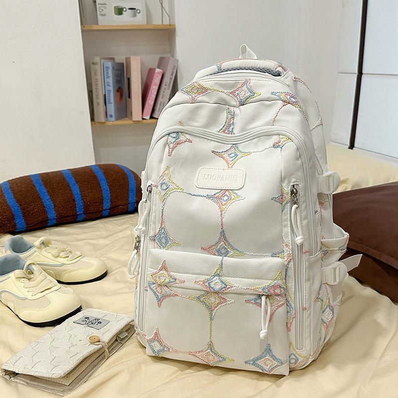 Korean Style Backpack For Girls Boys With Solid Color And Star Embroidery Design For School And Travel