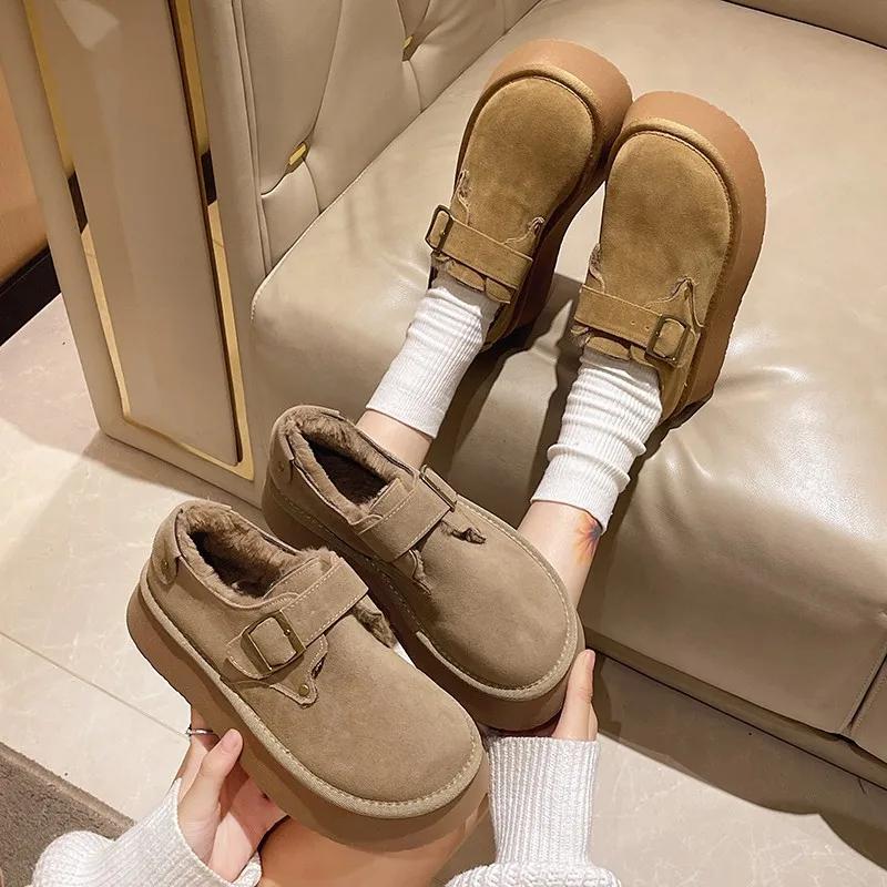 Fashion Women's Shoes Platform Female Footwear Casual Sneaker Round Toe Loafers With Fur Shallow Mouth Slip-on All-Match Clogs Dress New