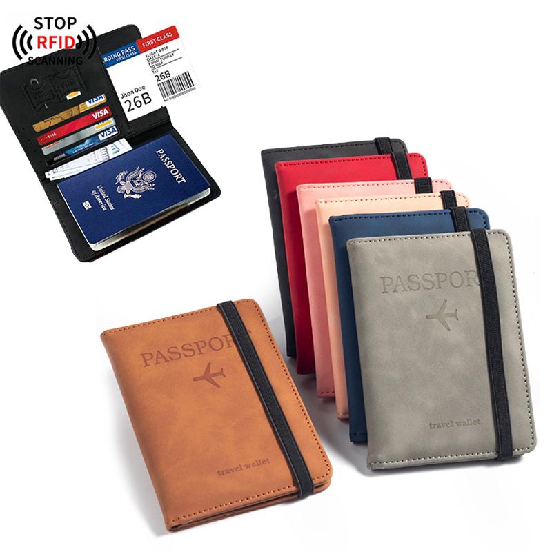 Women Men Rfid Vintage Business Passport Covers Holder Multi-Function Id Bank Card Pu Leather Wallet Case Travel Accessories