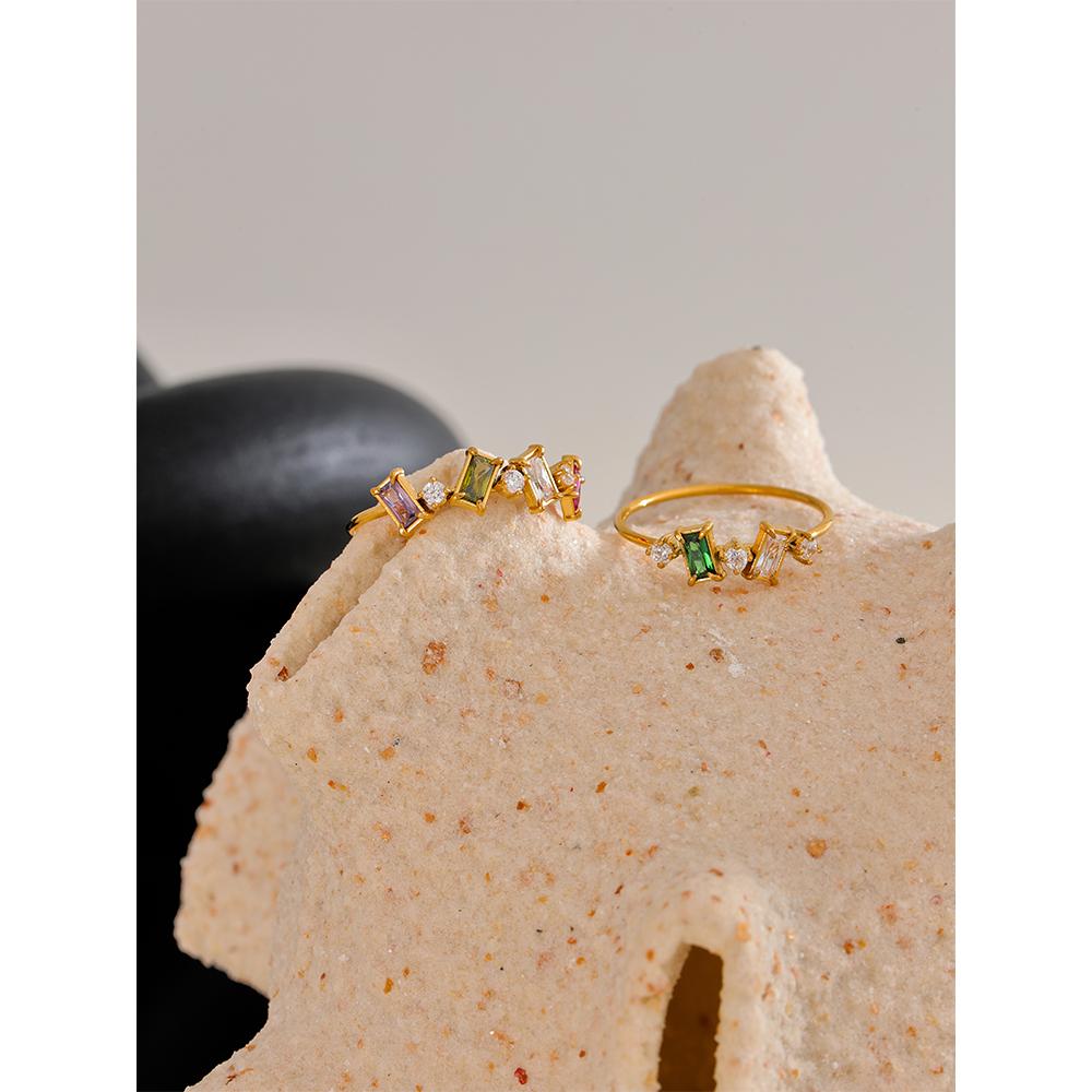 Eetit Chic Bling Colorful Cubic Zirconia Thin Fashion Ring 2024 Waterproof Stainless Steel Trendy Exquisite Finger CZ Jewelry